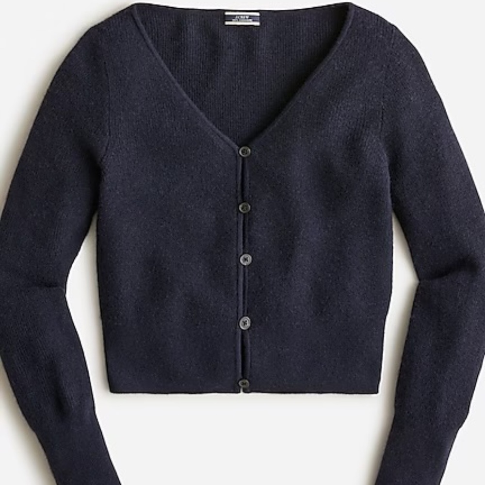NWT J. Crew Featherweight cashmere cropped cardigan sweater Navy Blue
